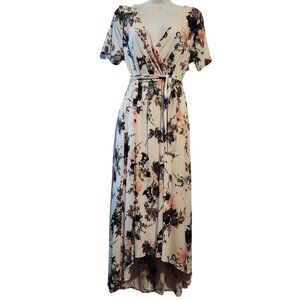 Pink Blush Maternity Floral Dress on White size XL V Neck Short Sleeves